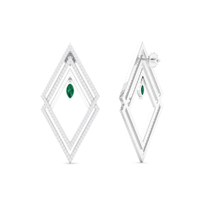 Maurya Emerald Flash of Lightning Fashion Earrings with Diamonds