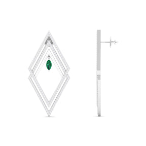 Maurya Emerald Flash of Lightning Fashion Earrings with Diamonds