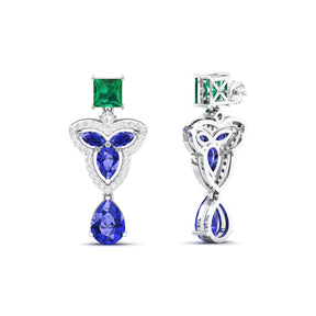 Maurya Water Moss Tanzanite Drop Earrings with Emerald and Diamonds