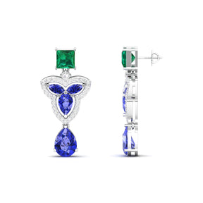 Maurya Water Moss Tanzanite Drop Earrings with Emerald and Diamonds