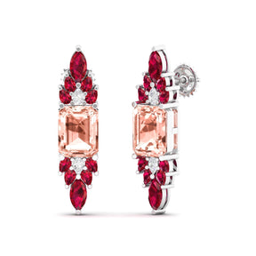 Maurya Bouquet Morganite and Ruby Push Back Earrings with Diamonds
