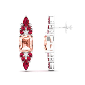 Maurya Bouquet Morganite and Ruby Push Back Earrings with Diamonds
