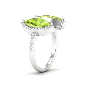 Maurya Nature Eyes Peridot Two Stone Engagement Ring with Accent Diamond