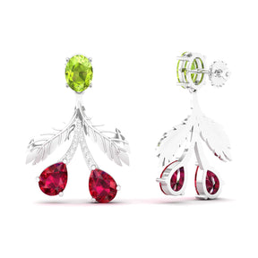 Maurya Plum Cluster Peridot Drop Earrings with Ruby and Diamonds
