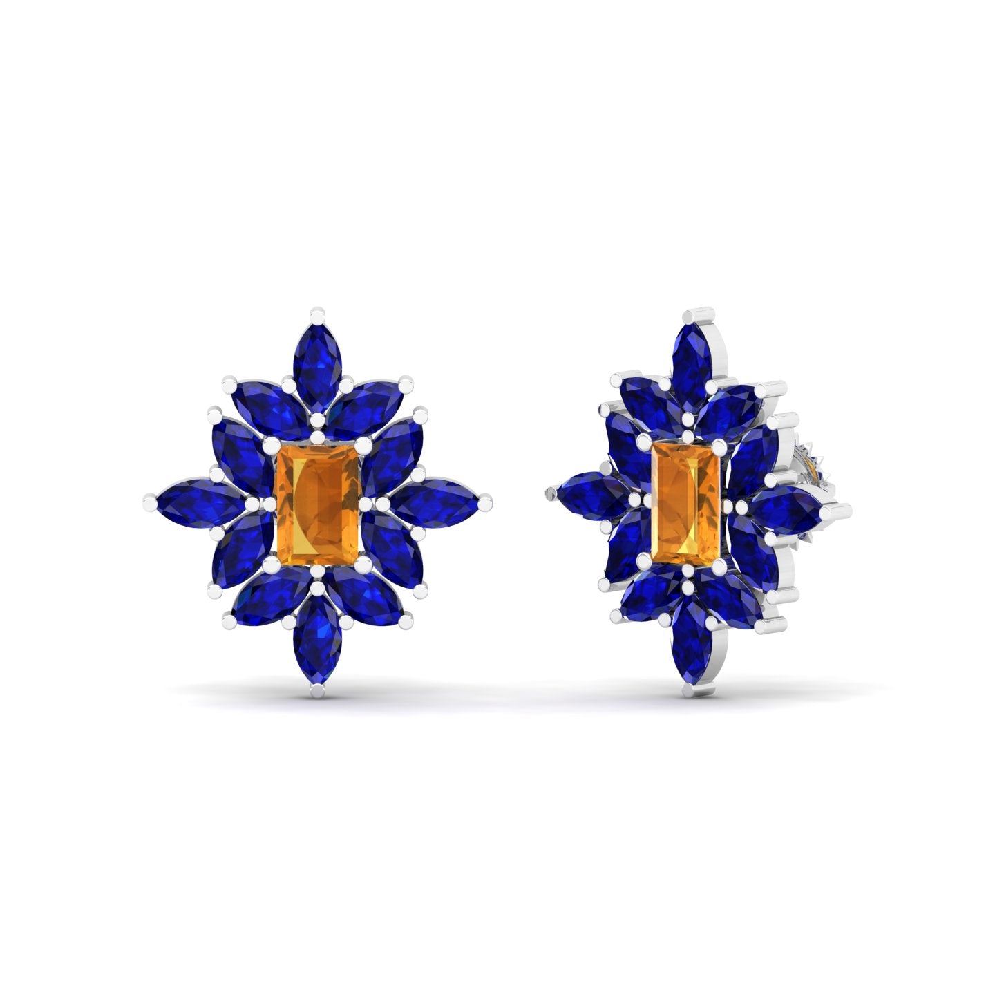 Maurya Citrine and Blue Sapphires Petals Push Back Earrings