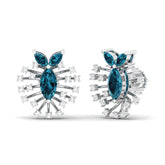Maurya London Blue Topaz Sakana Push Back Earrings with Diamonds