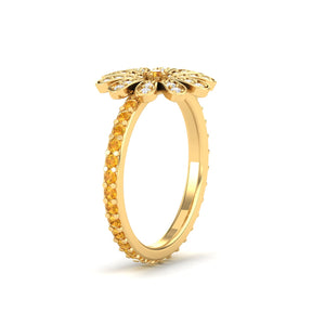 Maurya Happy Flower Promise Ring with Diamonds and Citrine