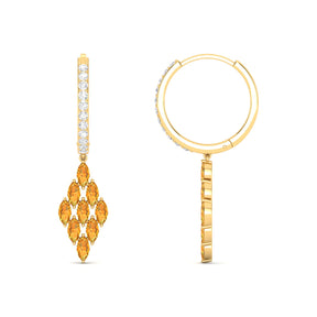 Maurya Pine-Spiration Citrine Huggie Hoop Earrings with Diamonds
