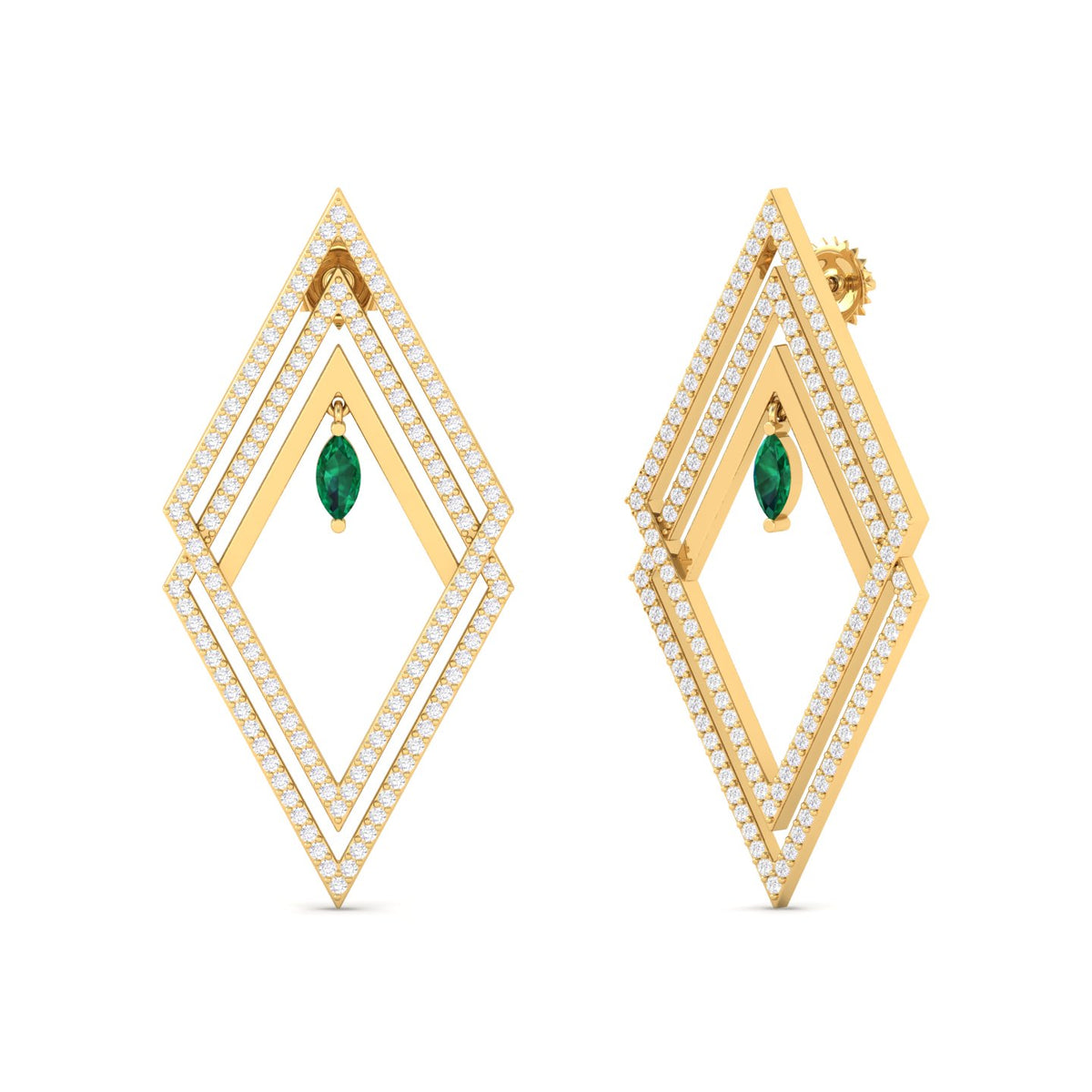 Maurya Emerald Flash of Lightning Fashion Earrings with Diamonds