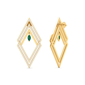 Maurya Emerald Flash of Lightning Fashion Earrings with Diamonds
