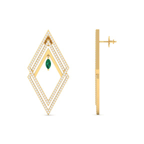 Maurya Emerald Flash of Lightning Fashion Earrings with Diamonds