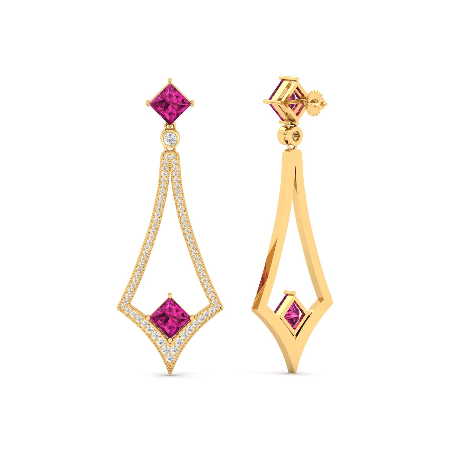 Maurya Jewel Box Pink Amethyst Dangle Earrings with Diamonds
