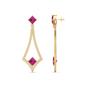 Maurya Jewel Box Pink Amethyst Dangle Earrings with Diamonds