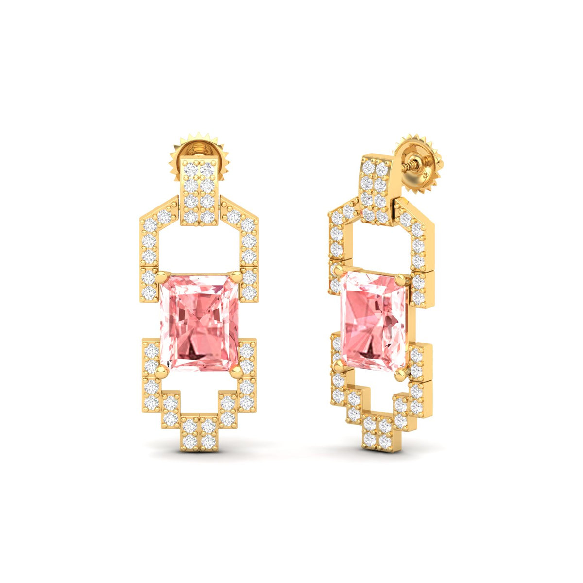 Maurya Morganite Art Deco Push Back Earrings with Diamonds