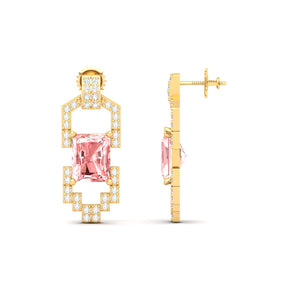 Maurya Morganite Art Deco Push Back Earrings with Diamonds