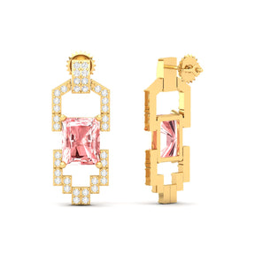 Maurya Morganite Art Deco Push Back Earrings with Diamonds