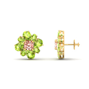 Maurya Color Strokes Peridot Stud Earrings with Morganite