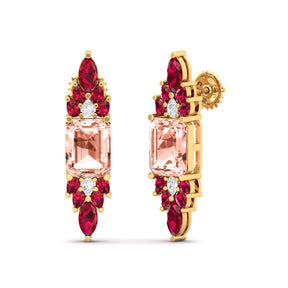 Maurya Bouquet Morganite and Ruby Push Back Earrings with Diamonds
