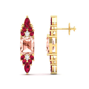 Maurya Bouquet Morganite and Ruby Push Back Earrings with Diamonds