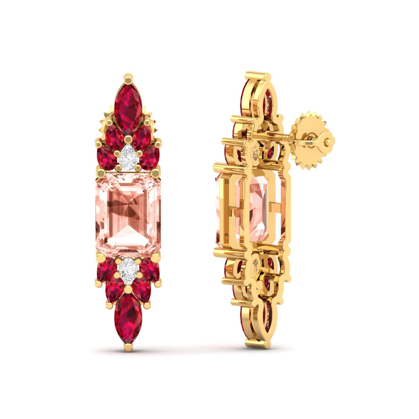 Maurya Bouquet Morganite and Ruby Push Back Earrings with Diamonds
