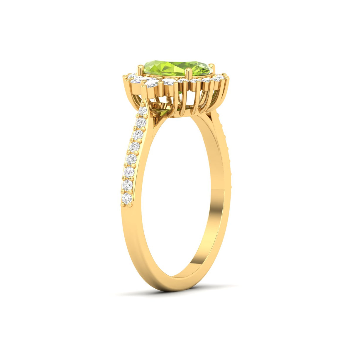 Maurya Solitaire Green Melon Peridot Engagement Ring with Accent Marquise Diamonds