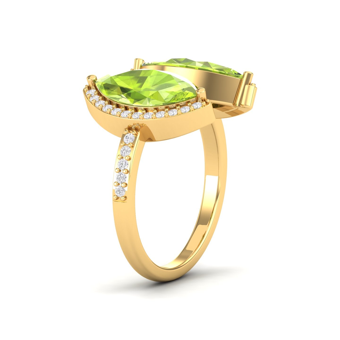 Maurya Nature Eyes Peridot Two Stone Engagement Ring with Accent Diamond
