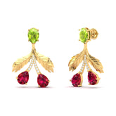 Maurya Plum Cluster Peridot Drop Earrings with Ruby and Diamonds