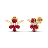 Maurya Bull Horn Ruby Push Back Earrings with Diamonds
