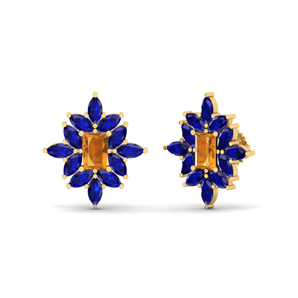 Maurya Citrine and Blue Sapphires Petals Push Back Earrings