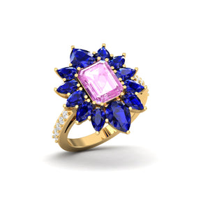 Maurya Solitaire Pink Amethyst Big Pollen Engagement Ring with Sapphire Halo