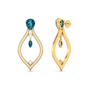 Maurya London Blue Topaz Essence of Life Push Back Earrings with Diamonds
