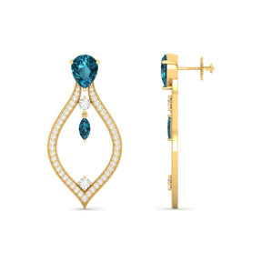 Maurya London Blue Topaz Essence of Life Push Back Earrings with Diamonds