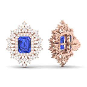Maurya Blue Sapphire Nebula Pushback Earrings with Diamond Halo