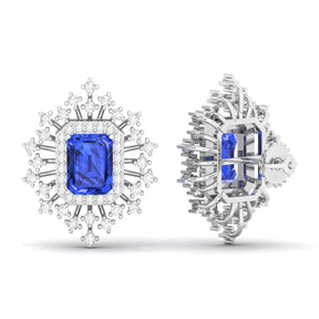 Maurya Blue Sapphire Nebula Pushback Earrings with Diamond Halo