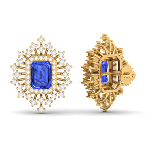 Maurya Blue Sapphire Nebula Pushback Earrings with Diamond Halo