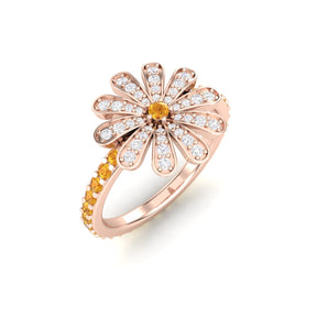 Maurya Happy Flower Promise Ring with Diamonds and Citrine