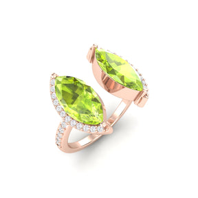 Maurya Nature Eyes Peridot Two Stone Engagement Ring with Accent Diamond
