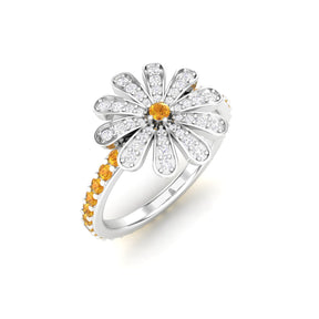 Maurya Happy Flower Promise Ring with Diamonds and Citrine