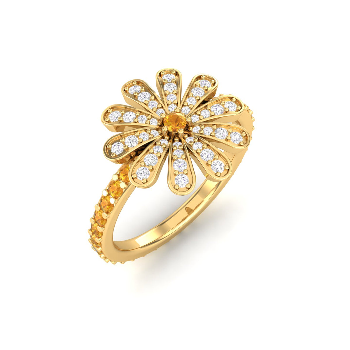 Maurya Happy Flower Promise Ring with Diamonds and Citrine