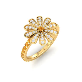 Maurya Happy Flower Promise Ring with Diamonds and Citrine