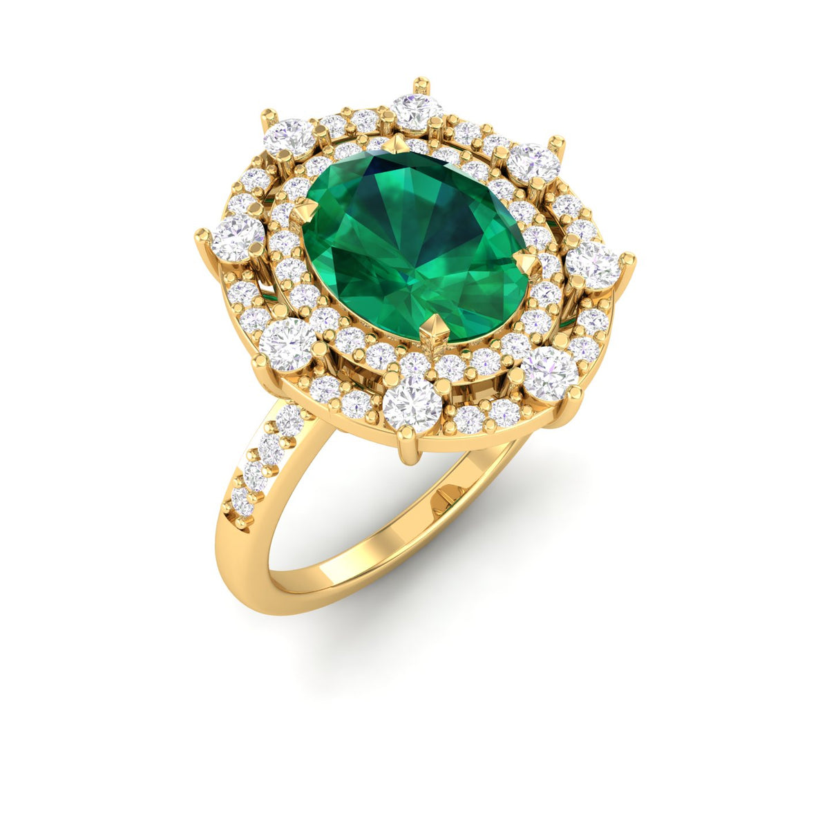 Maurya Oval Emerald Strain Tribe Engagement Ring with Diamond Halo