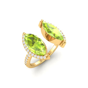 Maurya Nature Eyes Peridot Two Stone Engagement Ring with Accent Diamond