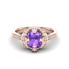 Maurya Prong Set Amethyst Hidden Gem Engagement Ring with Accent Diamonds