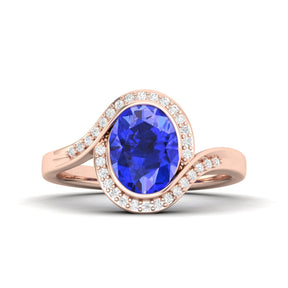 Maurya Tanzanite Harmony Engagement Ring with Diamond Halo