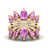 Maurya Graduated Pink Amethyst Lotus Cocktail Ring with Accent Diamonds