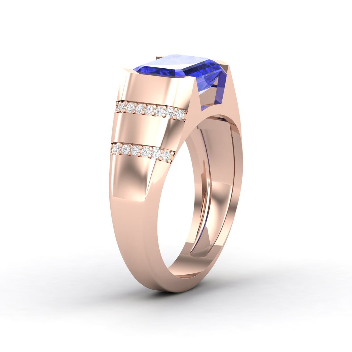 Maurya Octagon Tanzanite Bantam Signet Ring with Accent Diamonds