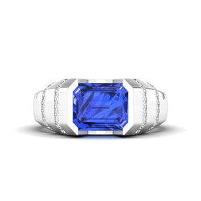 Maurya Octagon Tanzanite Bantam Signet Ring with Accent Diamonds