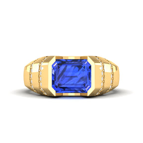 Maurya Octagon Tanzanite Bantam Signet Ring with Accent Diamonds
