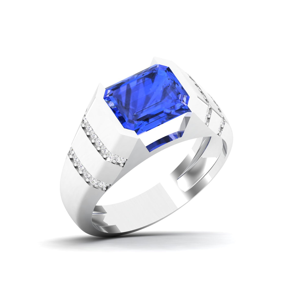 Maurya Octagon Tanzanite Bantam Signet Ring with Accent Diamonds