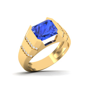 Maurya Octagon Tanzanite Bantam Signet Ring with Accent Diamonds